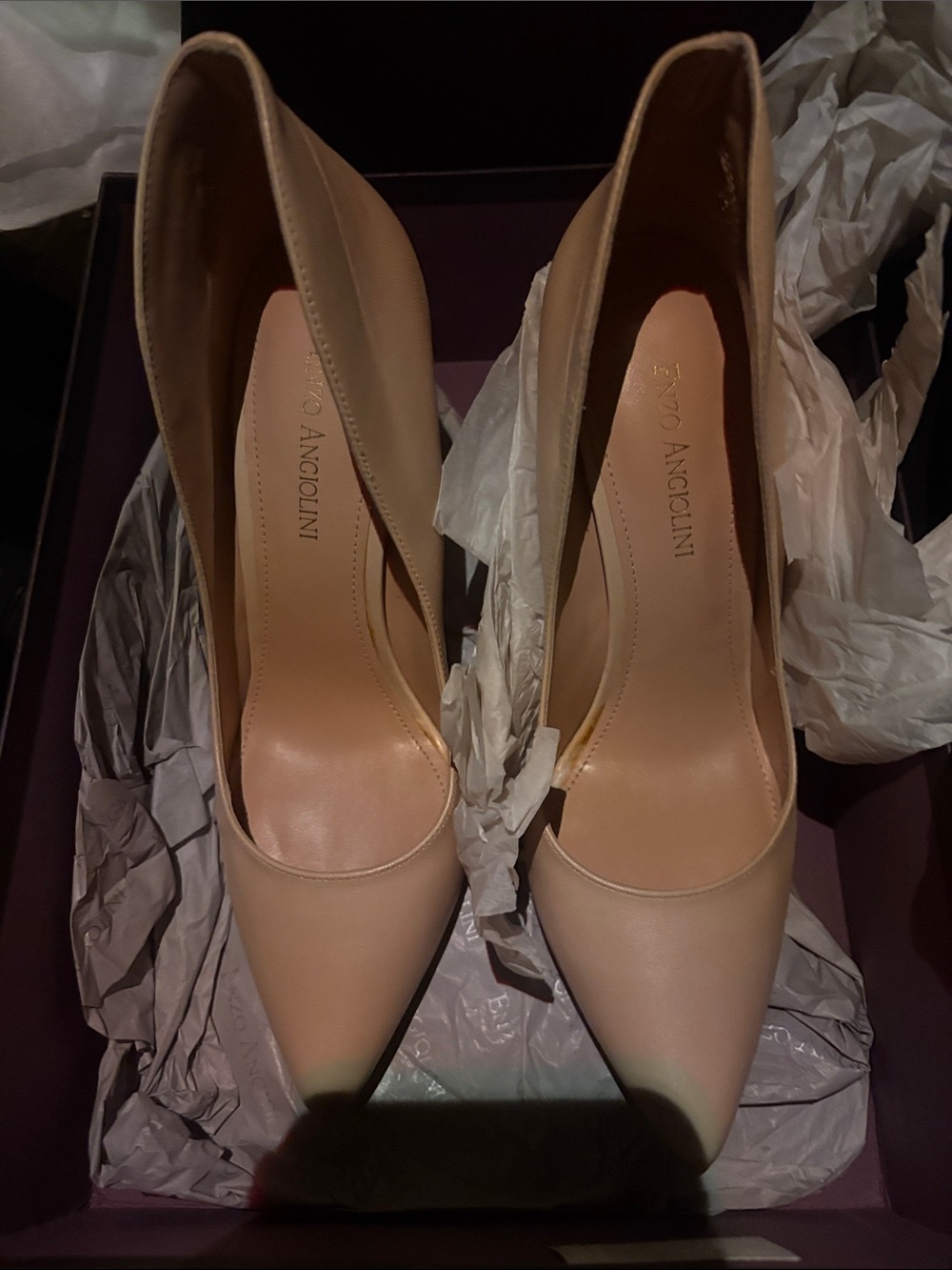 Enzo Angiolini Nude Pointed-Toe Leather Pumps